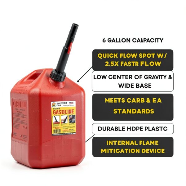 Midwest Can 6 Gallon Gas Can HDPE Quick Flow-3