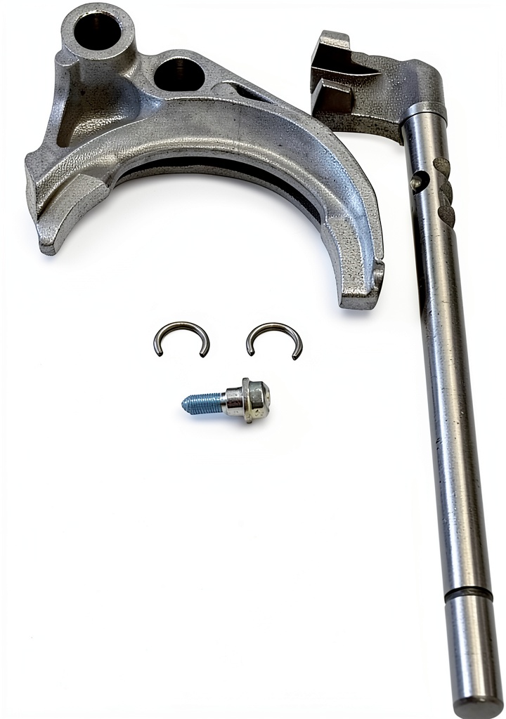 Jeep transmission fork and rail being installed