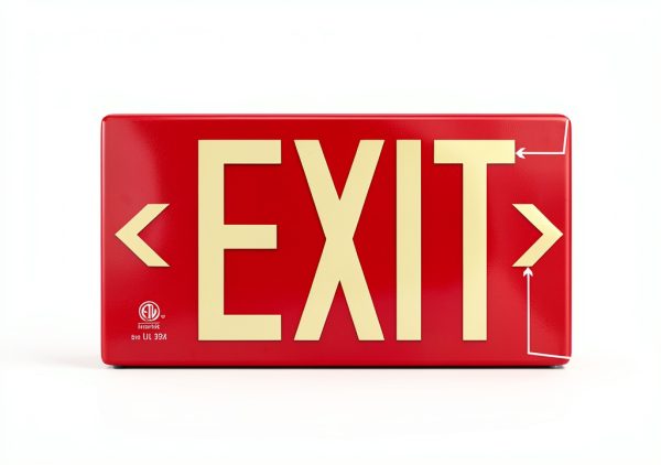 Photoluminescent Exit Sign Red Aluminum UL 924 NightBright ULR-050-HH-3