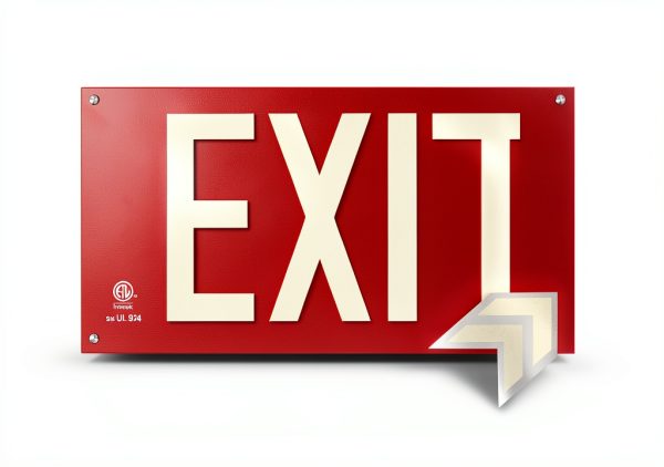 Photoluminescent Exit Sign Red Aluminum UL 924 NightBright ULR-050-HH-0