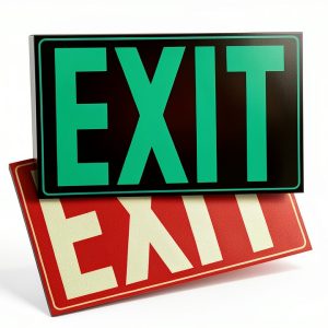 Glow In The Dark Photoluminescent Exit Sign Red SASELUX 12x7 PVC2 Pack-0