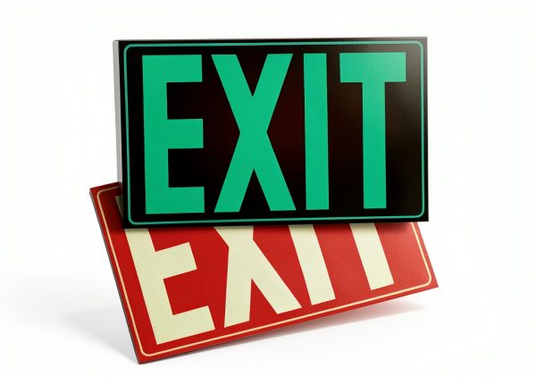 Glow In The Dark Photoluminescent Exit Sign Red SASELUX 12x7 PVC2 Pack-0