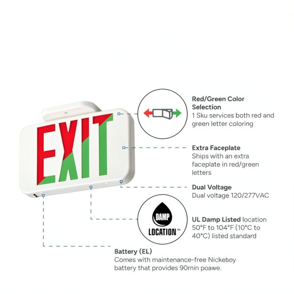 Lithonia LED Exit Sign, Switchable Red Green, EXRG M6-2