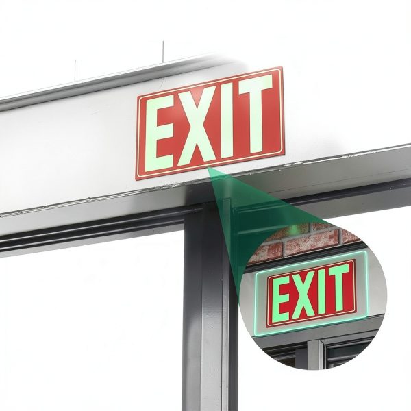 Glow In The Dark Photoluminescent Exit Sign Red SASELUX 12x7 PVC2 Pack-2